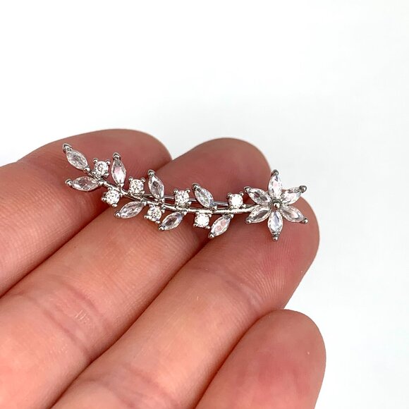 NEW ~ Anthropologie Floral Crystal Ear Climber Earrings - Picture 8 of 9